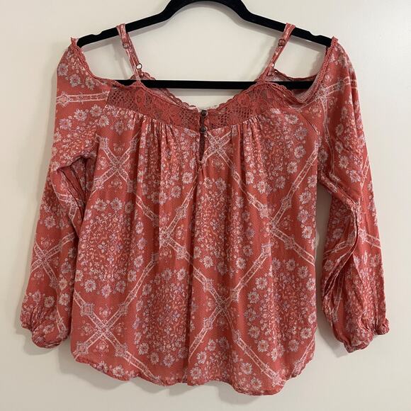 Fairy Boho Cold Shoulder Lace Floral Top Boho Cottage Romantic Whimsical Western - Picture 1 of 7